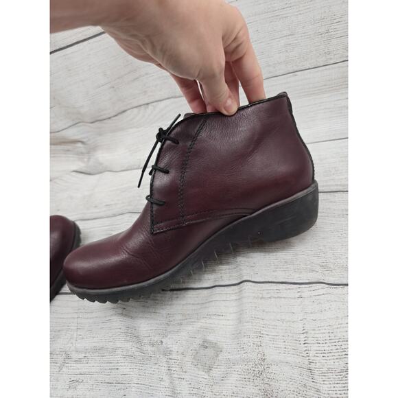 Wolky Dusky Burgundy Leather Lace Up Wedge Bootie Boot EU 41. US 9.5 M - Picture 6 of 10